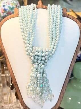 Vintage 1950s Made in Japan Multi-Strand Pearl Lariat Tassel Statement Necklace